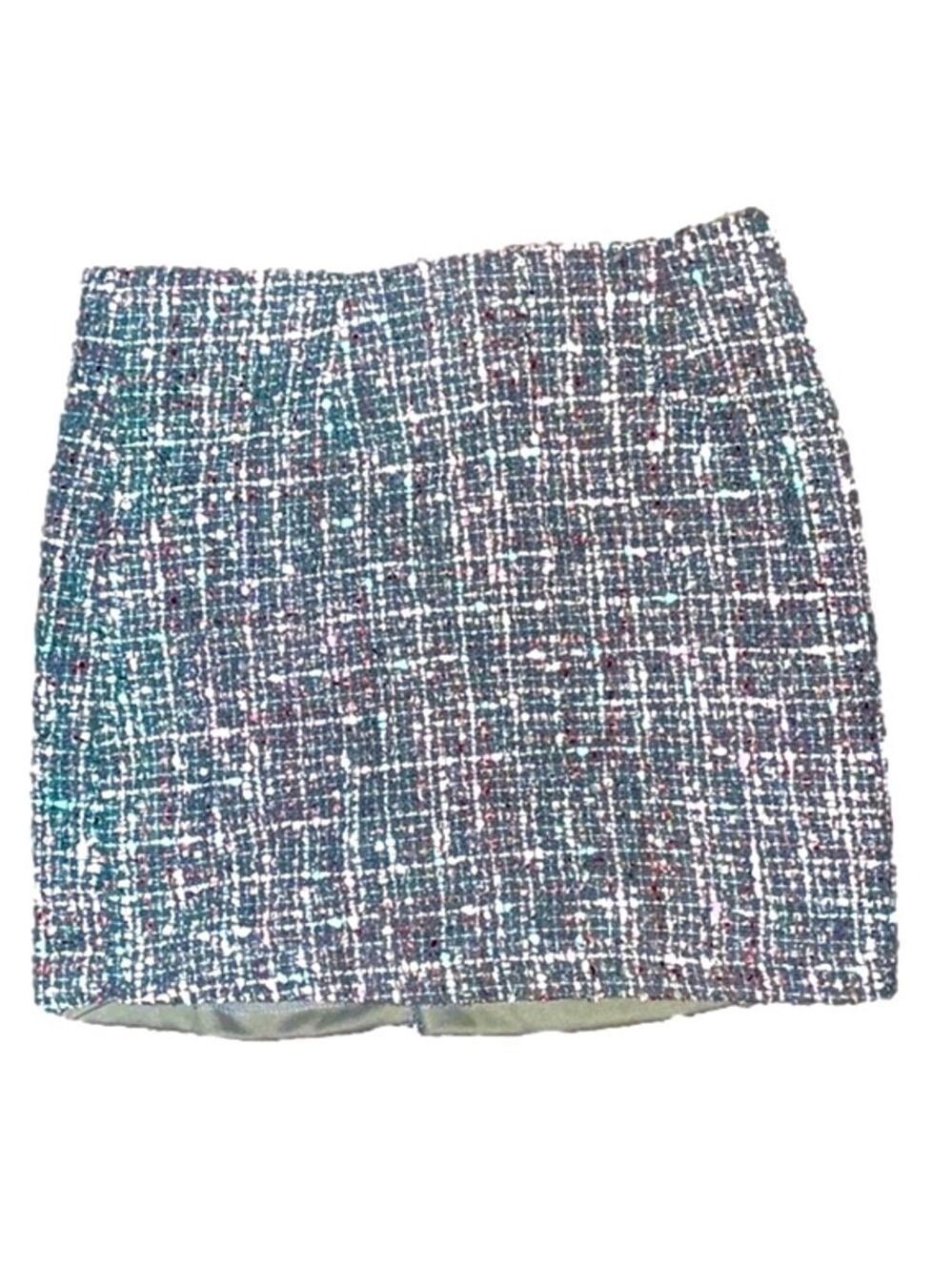 She Sky Tweed Plaid Skirt Small Coquette Y2K Mini Pencil